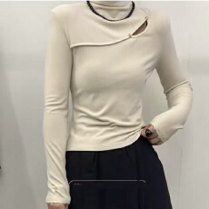 批发2025冬新款韩版半高领镂空长袖<b class='q'>T</b><b class='q'>恤</b><b class='q'>女</b>修身磨毛打底上衣<b class='q'>女</b>