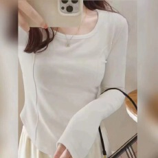 批发方领打底衫女秋冬季高级感<b class='q'>西装</b>内搭长袖t恤法式锁骨鱼骨上衣