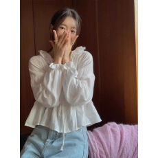 批发法式系带荷叶领白色衬衣女秋季超好看独特漂亮衬衫小个子<b class='q'>棉麻</b><b class='q'>上衣</b>