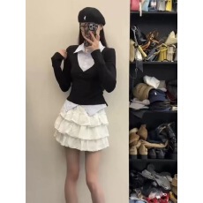 批发通勤百搭翻领拼接假两件长袖上衣女2025秋季新款韩版百搭<b class='q'>T</b><b class='q'>恤</b><b class='q'>衬衫</b>