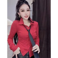 批发冬季韩版时尚高级感叠穿洋气收腰显瘦减龄气质黑色领带<b class='q'>衬衫</b>上衣潮