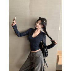 批发法式低领蕾丝打底衫女内搭<b class='q'>皮草</b>秋冬季交叉V领高级感短款网纱上衣