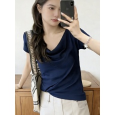 批发韩系荡领宽松休闲短袖T恤女夏季新款百搭显瘦上衣