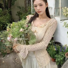 批发纯欲风蝴蝶结V领蕾丝开衫上衣女2026夏季新款修身显瘦吊带两件套