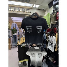 批发2026美式复古个性辣妹水洗喷绘假口袋垫肩短款短袖螺纹棉T恤上衣t