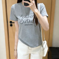 批发韩版简约字母印花短袖T恤女美式夏季新款时尚百搭慵懒宽松上衣<b class='q'>潮</b>