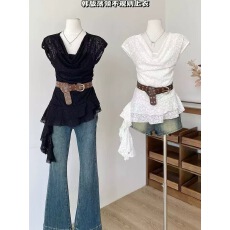 批发法式甜辣妹格子<b class='q'>无袖</b>外穿吊带背心女夏季不规则荷叶边飘带挂脖<b class='q'>上衣</b>