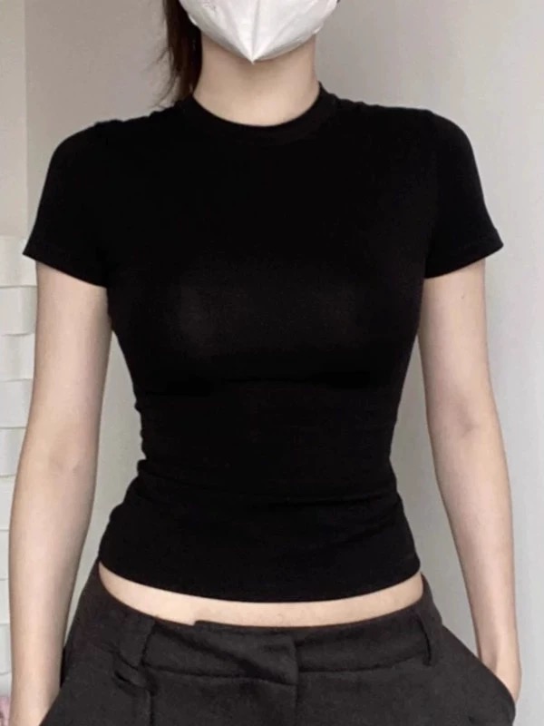 순수한 욕망 바람 긍정적 인 어깨 라운드 넥 반팔 티셔츠 여성 여름 아메리칸 핫걸 몸매 가꾸기 허리 수축 슬림해 보이는 만나는 타이트 맨위