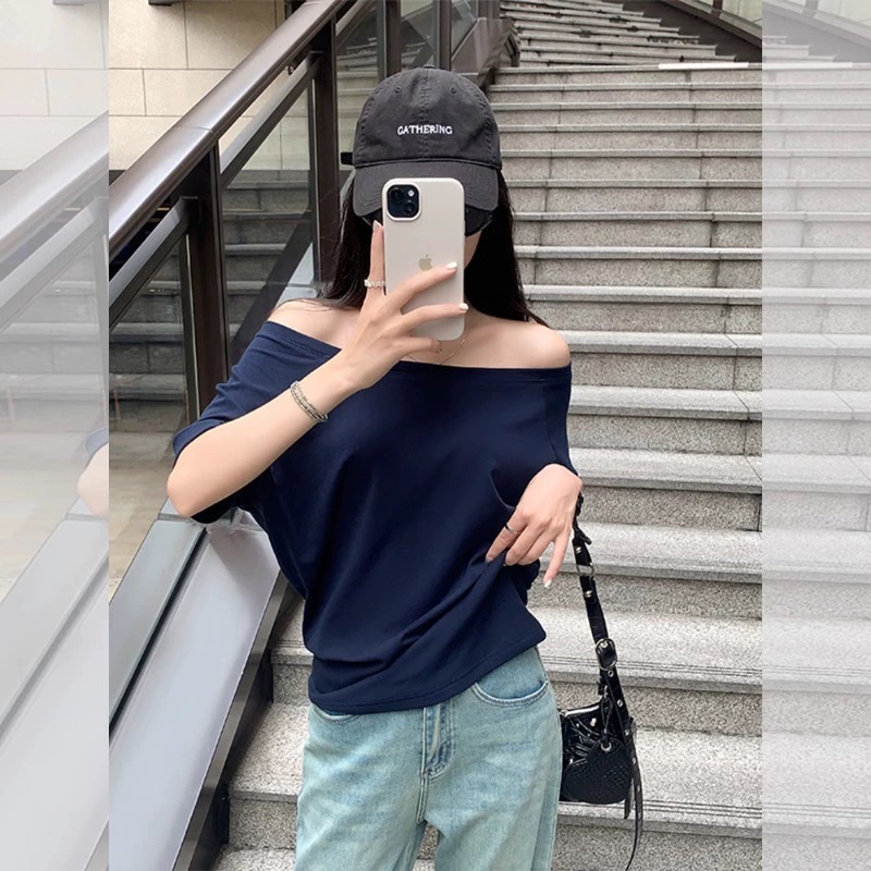 순수한 욕망 바람 긍정적 인 어깨 라운드 넥 반팔 티셔츠 여성 여름 아메리칸 핫걸 몸매 가꾸기 허리 수축 슬림해 보이는 만나는 타이트 맨위