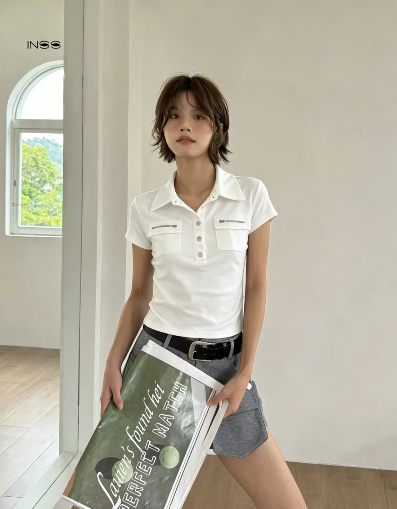 2026 새로운 아메리칸 레트로 워크웨어 바람 POLO 칼라 기타 주머니 핫걸 반팔 티셔츠 여성 셔츠