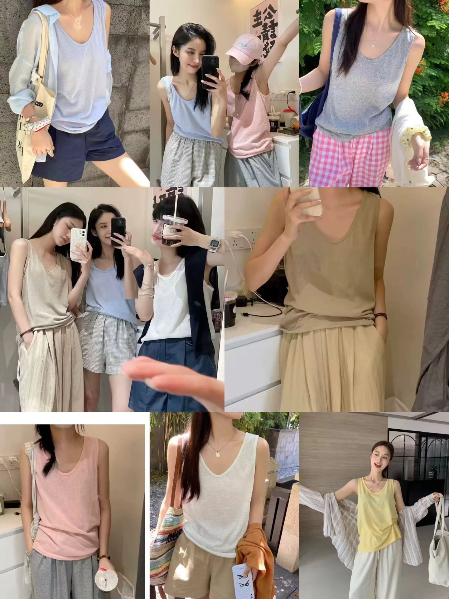 사탕 색상 대나무 마디 면 캐주얼 인사이드 가져 가라. 외출용 여름 슬림해 보이는 통기성 편안함 여성 조끼