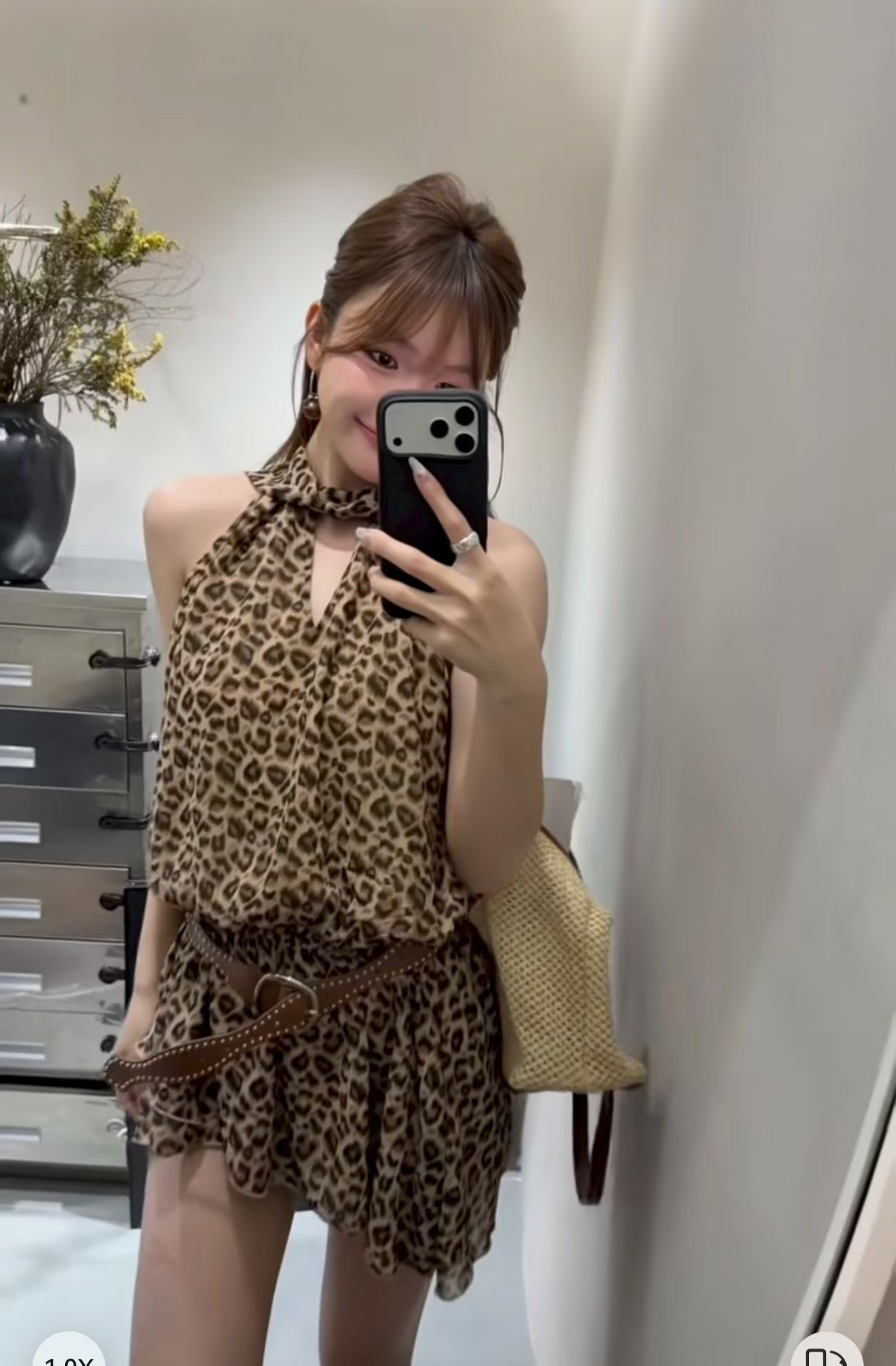 아메리칸 레트로 민소매 행침 목 레오파드 무늬 A라인 스커트 개성 핫걸 오프숄더 슬림해 보이는 불규칙 드레스 벨트 포함