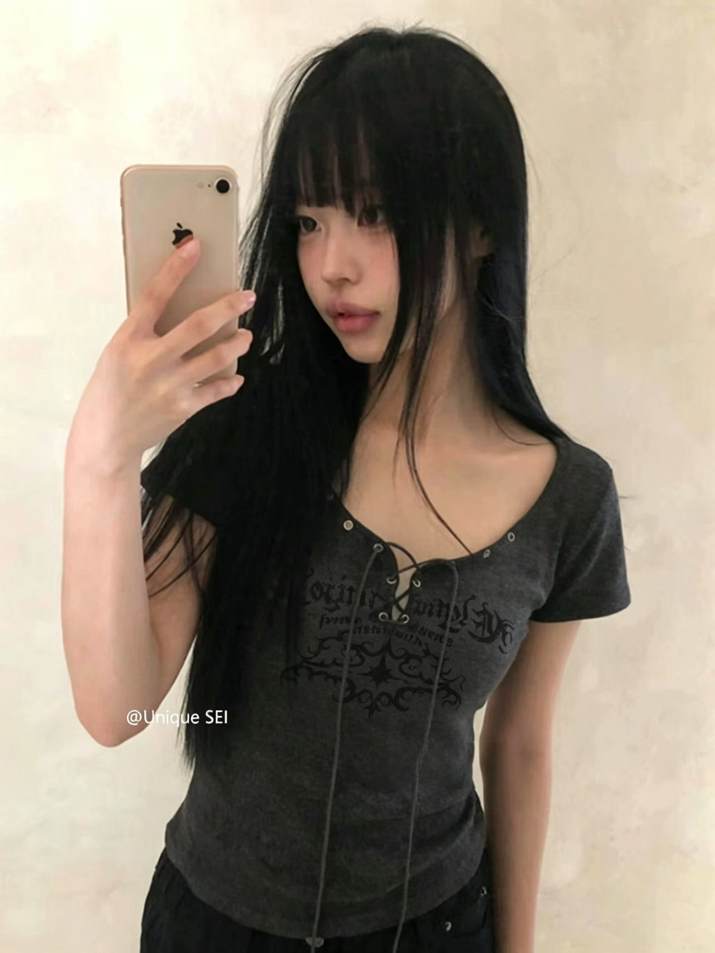 unique sei 아메리칸 핫걸 바람 펌프 로프 스트랩 알파벳 프린트 여름 다용도 몸매 가꾸기 반팔 티셔츠 맨위