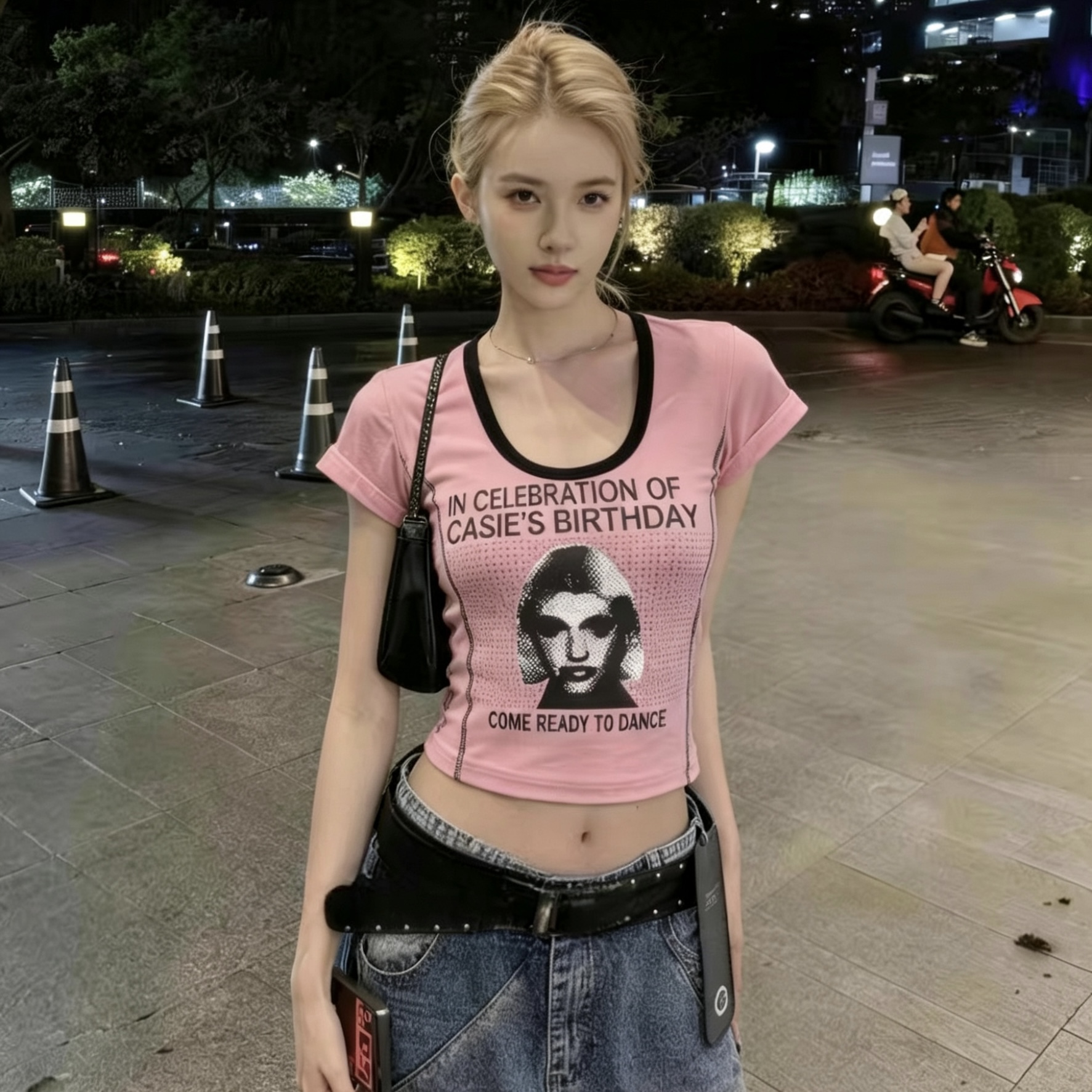 핫걸 바람 u 칼라 프린트 반팔 티셔츠 여성 2026 여름 새로운 몸매 가꾸기 슬림해 보이는 허리 수축 순수한 욕망 바람 맨위