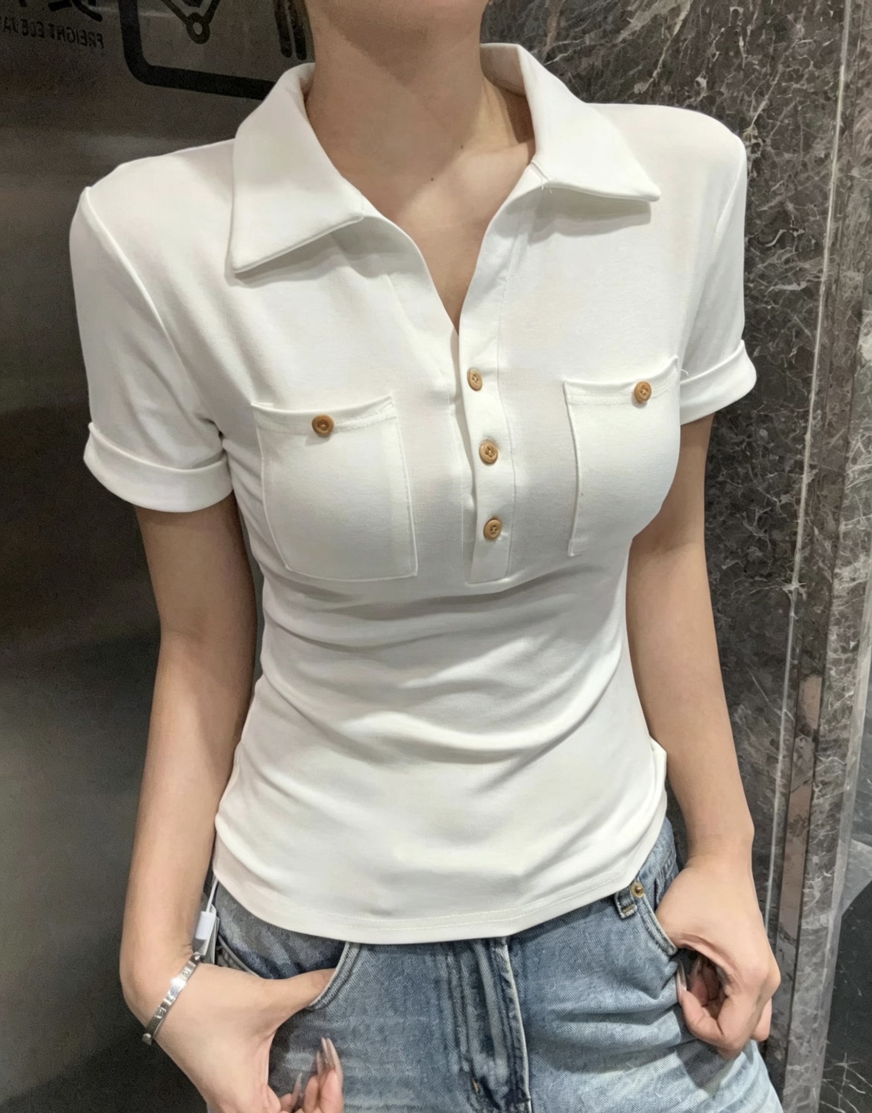한 부서 미니멀리즘 폴로 칼라 반팔 티셔츠 여성 여름 몸매 가꾸기 슬림해 보이는 순수한 욕망 품격 쇼트 스타일 맨위 핫걸 바람 착용 가져 가라.