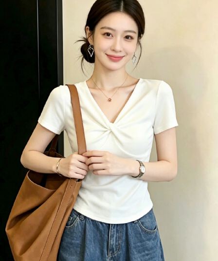 화이트 오프숄더 반팔 티셔츠 여성 의류 2026 새로운 여름 디자인 센스 몸매 가꾸기 슬림해 보이는 핫걸 오프숄더 맨위 서비스