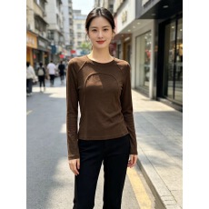 批发欧货2026秋季新款简约扎线长袖<b class='q'>小衫</b>女修身百搭通勤显瘦上衣T恤