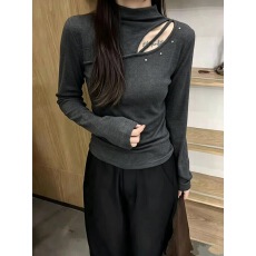 批发半<b class='q'>高领</b>镂空打底女2026早秋新款韩版时尚弹力修身显瘦通勤百搭小衫