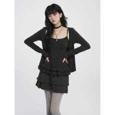 批发韩系甜美荷叶边蕾丝飘带波点吊带背心女秋季<b class='q'>外</b><b class='q'>搭</b>披肩<b class='q'>长袖</b><b class='q'>开衫</b>套装