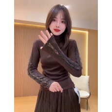 批发秋冬2026韩版V领<b class='q'>蕾丝</b>拼接设计感扭结辣妹打底衫磨毛上衣潮