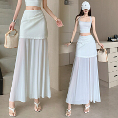 批发白色慵懒风网纱拼接<b class='q'>包臀</b><b class='q'>半身</b>裙女夏季新款气质百搭修身a字<b class='q'>长裙</b>子