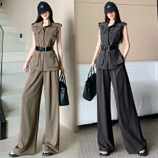 批发高级感西装无袖<b class='q'>马甲</b>+高腰休闲阔腿长裤套装女秋季新款韩版两件套