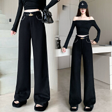 批发米<b class='q'>白色</b>秋季新款小香风羊绒阔腿裤女高腰显瘦宽松垂感直筒西装长裤