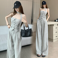 批发纯欲风性感辣妹抹胸上衣阔腿裤绝美<b class='q'>巨好</b>看的套装<b class='q'>女</b>春季<b class='q'>新款</b>两件套