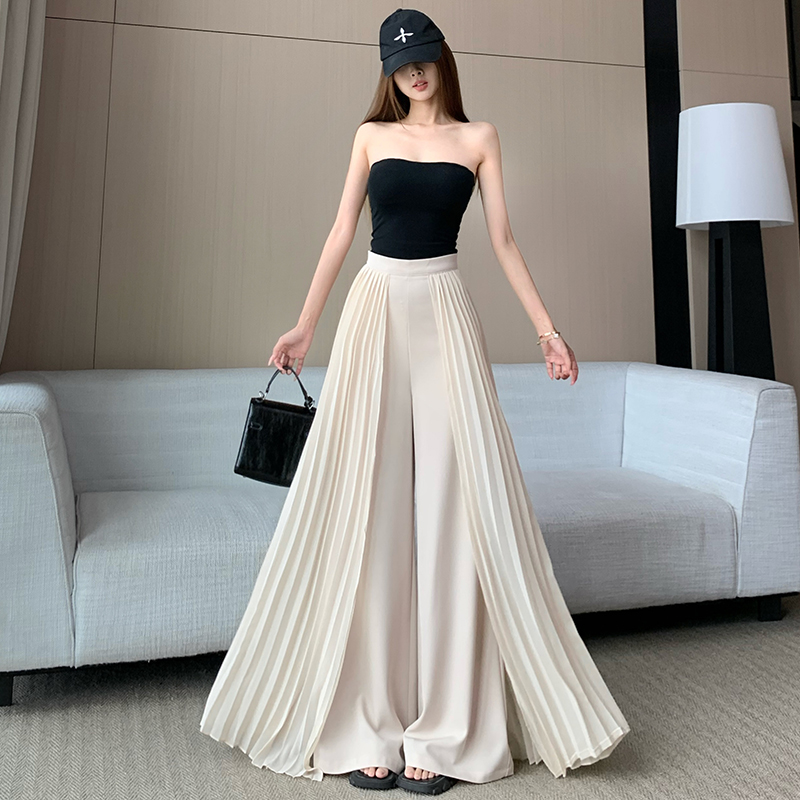 고급 센스 플리츠 품격 쉬폰 우아한 하이웨이스트 슬림해 보이는 도루 센스 와이드 레깅스 바지 디자인 센스 작은 대중 캐주얼 긴 바지