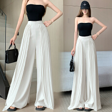 批发高级感百褶气质<b class='q'>雪纺</b>飘逸高腰显瘦垂感<b class='q'>阔腿裤</b>女设计感小众休闲长<b class='q'>裤</b>