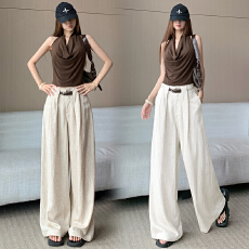 批发高腰天丝亚麻松弛感老钱风阔腿裤<b class='q'>女</b>夏季新款棉麻显瘦百搭<b class='q'>西装裤</b>
