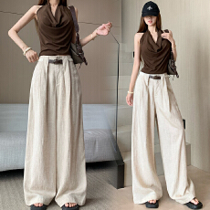 批发高腰天丝亚麻松弛感老钱风阔腿裤<b class='q'>女</b>夏季新款棉麻显瘦百搭<b class='q'>西装裤</b>