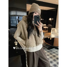 批发软绒暖宝 太萌了 2025新款秋冬甜美百搭羊羔毛连帽<b class='q'>马甲</b>短外套女