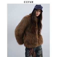 批发CC皮草“雾染松绒”定染双色立领进口仿狐狸毛腹毛晕染皮草外套