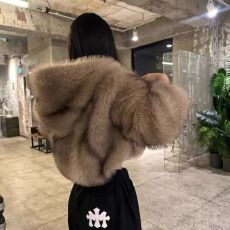 批发Shawne 25s冬新<b class='q'>韩国</b>正品代购 小众厚实毛茸茸连帽温暖皮草<b class='q'>外套</b>