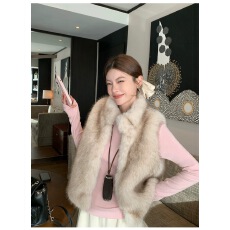 批发HAMYIHO 环保<b class='q'>皮草</b>皮毛一体毛毛马甲女毛茸茸冬季外套<b class='q'>短款</b>无袖上衣