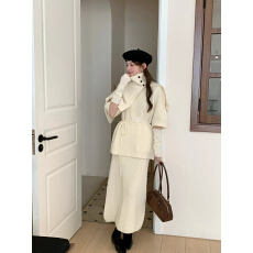 批发OUTLOOK2025<b class='q'>秋</b>冬新款韩系宽松显瘦毛衣套装裙女四件套配围脖袖套