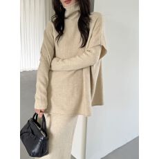 批发法式披肩针织套装女秋冬新款<b class='q'>时尚</b>气质宽松显瘦毛衣半身裙三件套潮