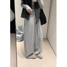 批发系带灰色糯米弯刀<b class='q'>休闲</b>裤女秋冬新款加绒拖地阔腿裤宽松卫裤子