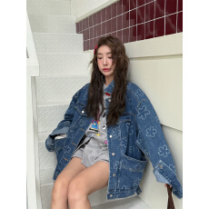 批发<b class='q'>韩国</b>东大门代购2026春季时尚翻领百搭翻领花朵印花宽松<b class='q'>牛仔</b><b class='q'>外套</b>