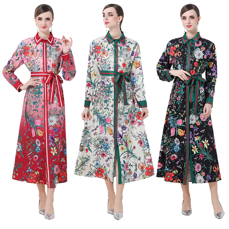 MY14901# 欧美时尚百搭开衫长衬衣定位印花连衣裙女裝貨源服裝批發