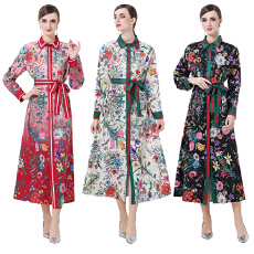 批发实拍-欧美时尚百搭开衫长<b class='q'>衬衣</b>定位印花连衣裙