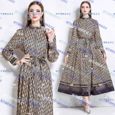 批发实拍-欧美时尚<b class='q'>宫廷</b>风立领单排扣印花<b class='q'>连衣裙</b>