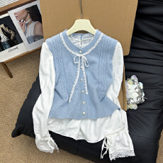 批发韩系甜美减龄<b class='q'>蕾丝</b>花边毛衣马甲白<b class='q'>衬衫</b>两件套2026春秋软糯叠穿上衣