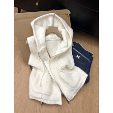 批发连帽针织羊羔毛马甲女2025新款<b class='q'>设计</b>感高级休闲百搭无袖上衣