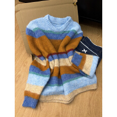 批发多巴胺彩色条纹圆领毛衣女2025冬季毛茸茸软糯减龄加厚<b class='q'>针织衫</b>上衣