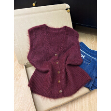 批发法式简约V领针织马甲开衫女款春秋冬叠穿神器软糯无袖<b class='q'>毛衣</b><b class='q'>背心</b>