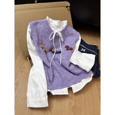 批发趣味小马背心马甲叠穿针织衫木耳边衬衫女2026早春新款叠穿两件套