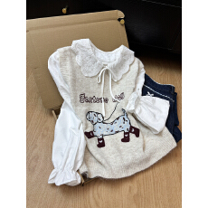 批发学院风小狗刺绣针织马甲娃娃领衬衫两件套2026早<b class='q'>春</b>新款叠穿上衣女