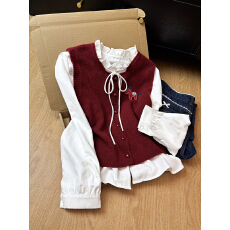 批发学院风小马针织马甲娃娃领衬衫两件套2026早<b class='q'>春</b>新款可爱叠穿衬衫女